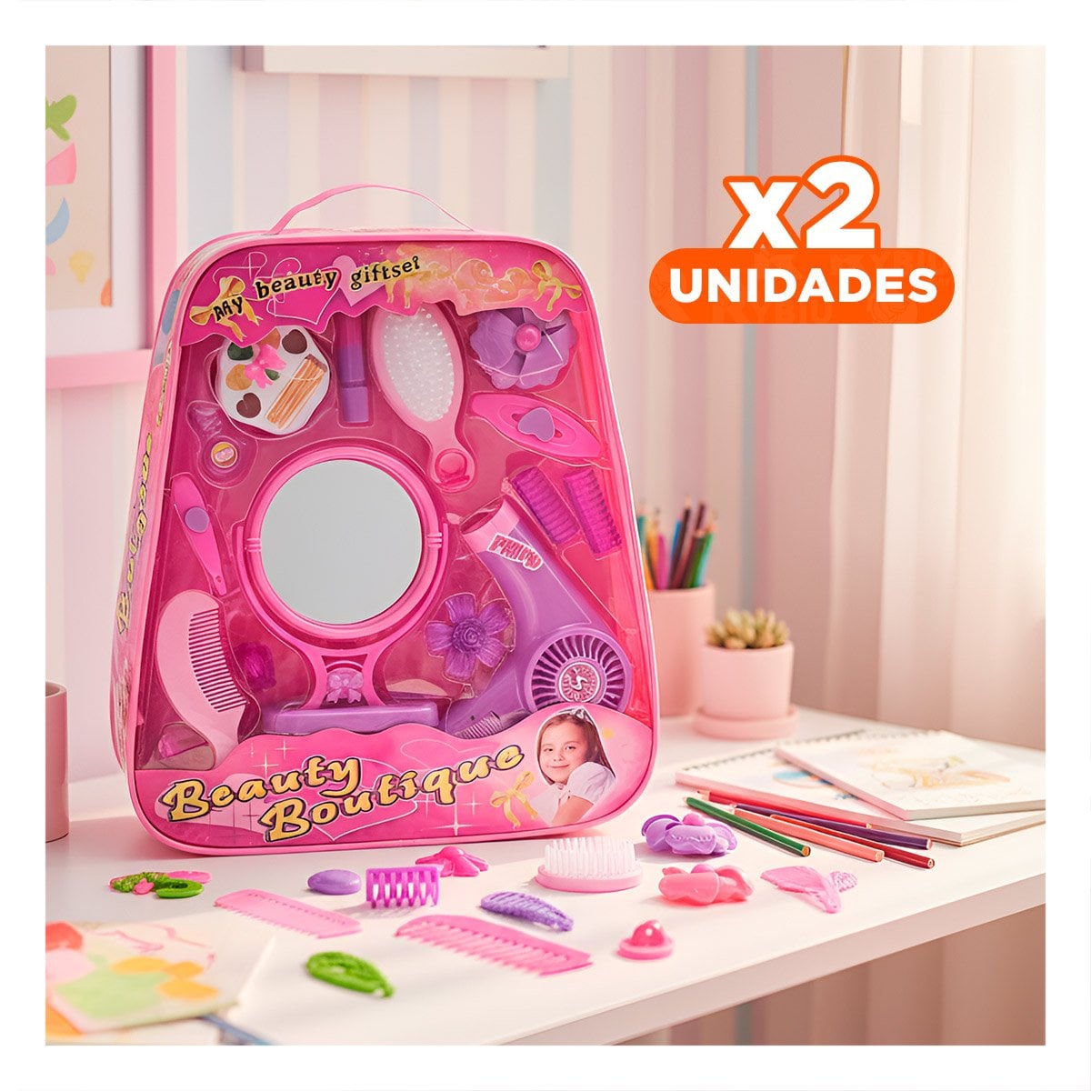 PACK2 PACK RECREATIVO DE BELLEZA PARA INFANTES CON PIEZAS PARA CREAR ESTILOS YREGALO STICKER - 1