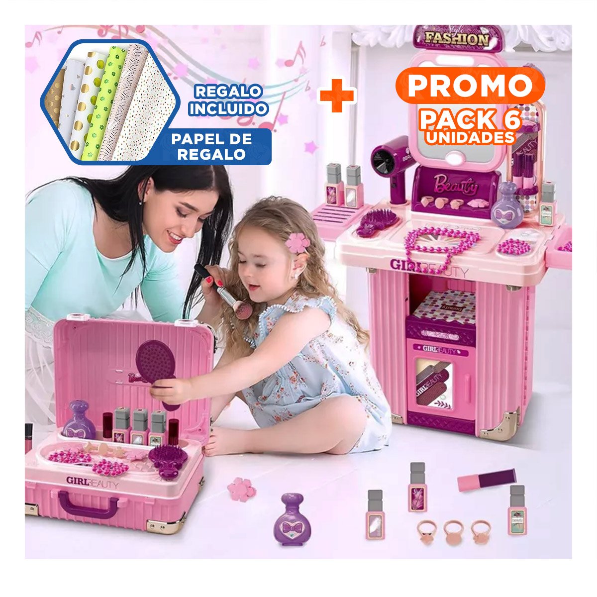 PACK6 ESTUCHE DE BELLEZA STYLE PARA SIMULAR SALON Y PEINADO YPAPEL REGALO - 1