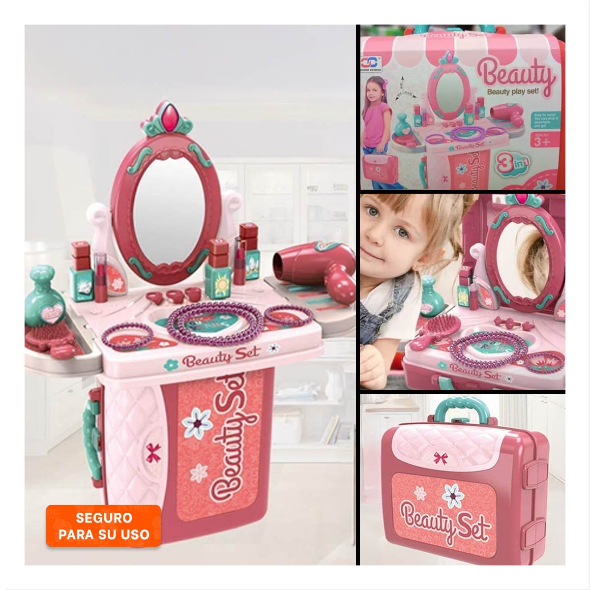 MALETA DE COSMETICOS PARA NINAS EN ROSADO Y+LIGAS DE REGALO - 3