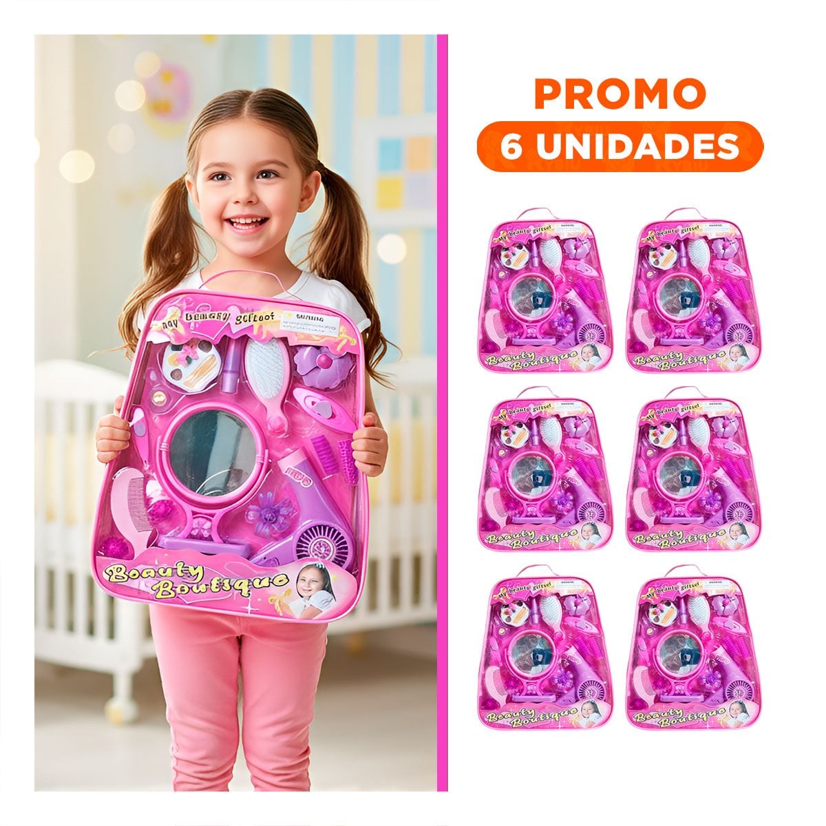 PACK6 SET DE ESTUCHE DE BELLEZA PARA NINAS EN ROSA - 1