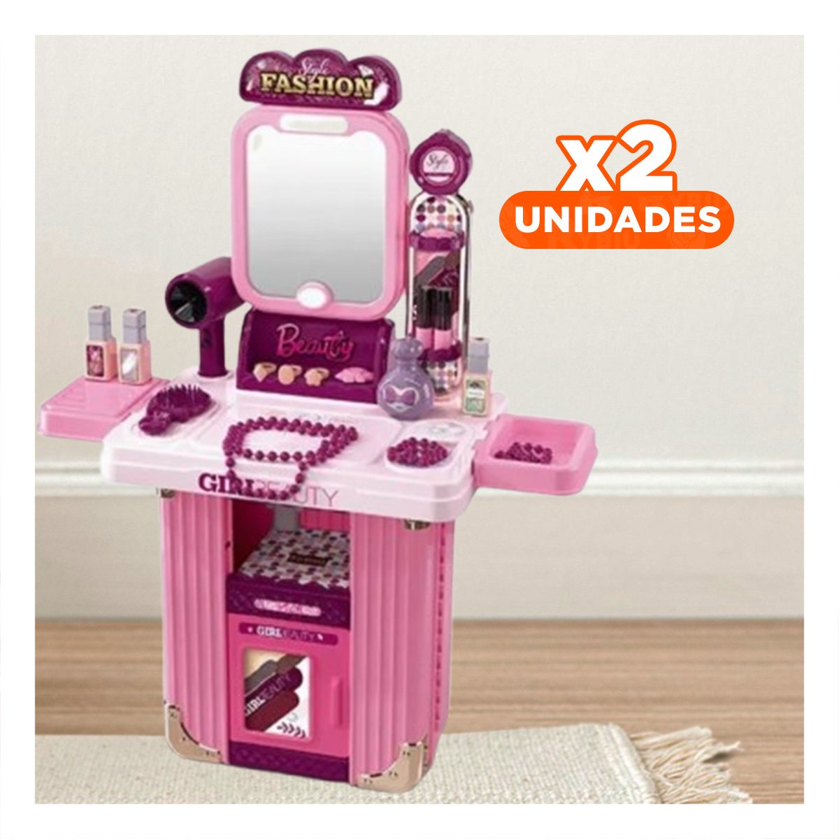 PACK2 SET ESTILISTA DE JUGUETE EN ROSADO Y+REGALO STICKERS - 1
