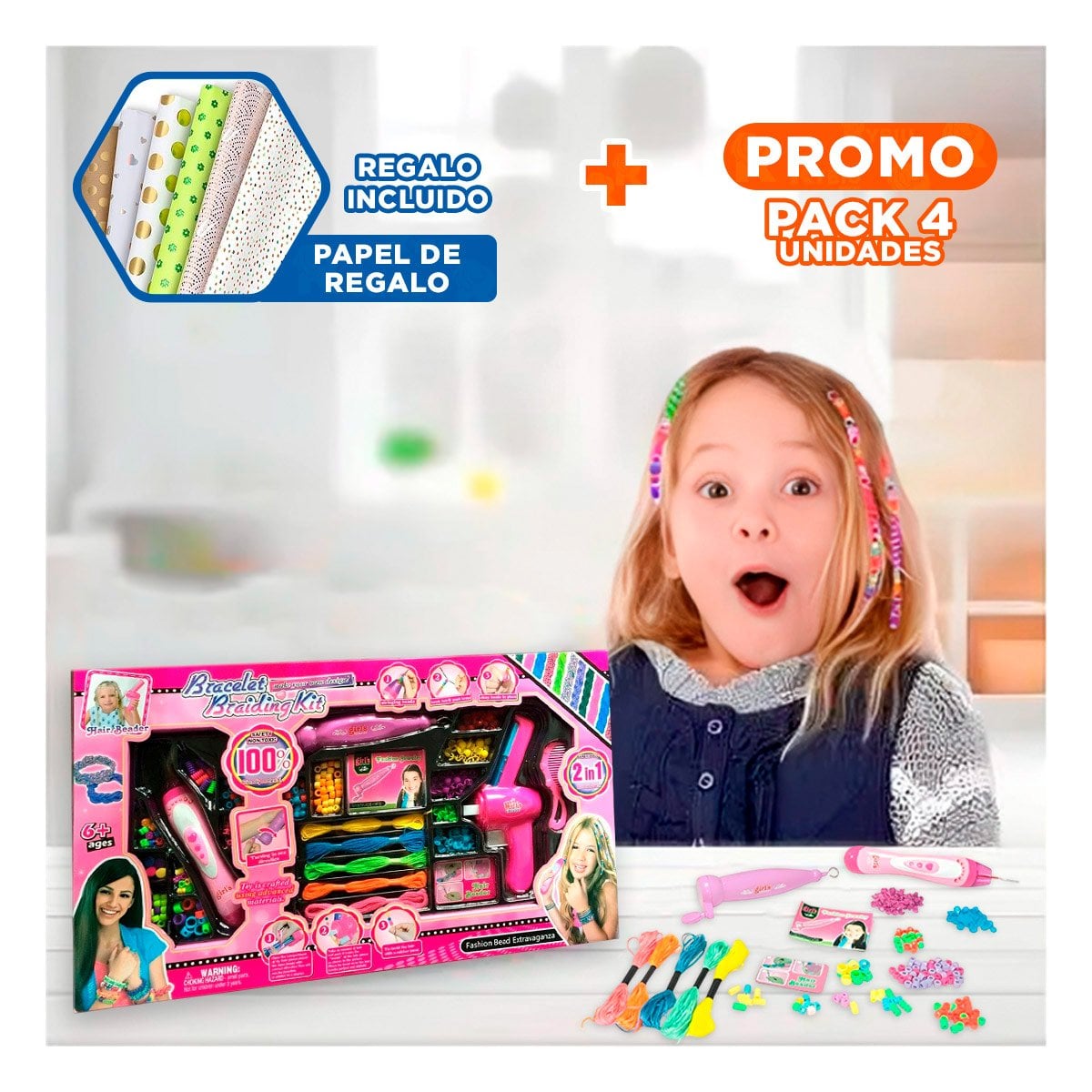 PACK4 KIT DE CABELLO DE NINAS Y+PAPEL DE REGALO - 1