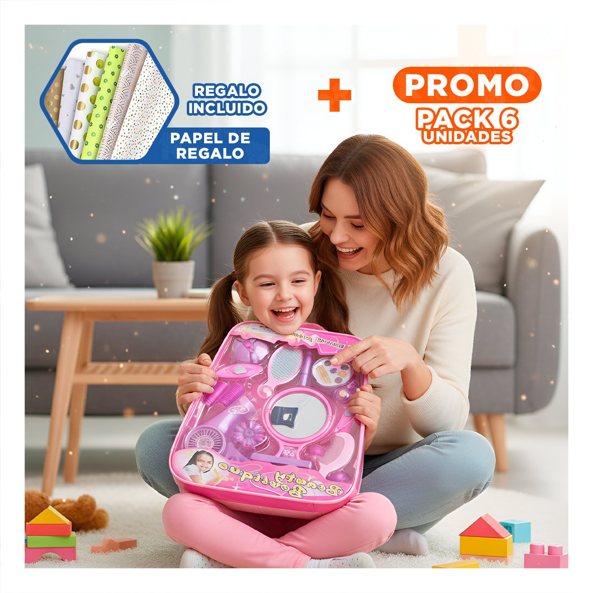 PACK6 SET PARA PEQUENA ESTILISTA EN ROSA Y+PAPEL DE REGALO - 1