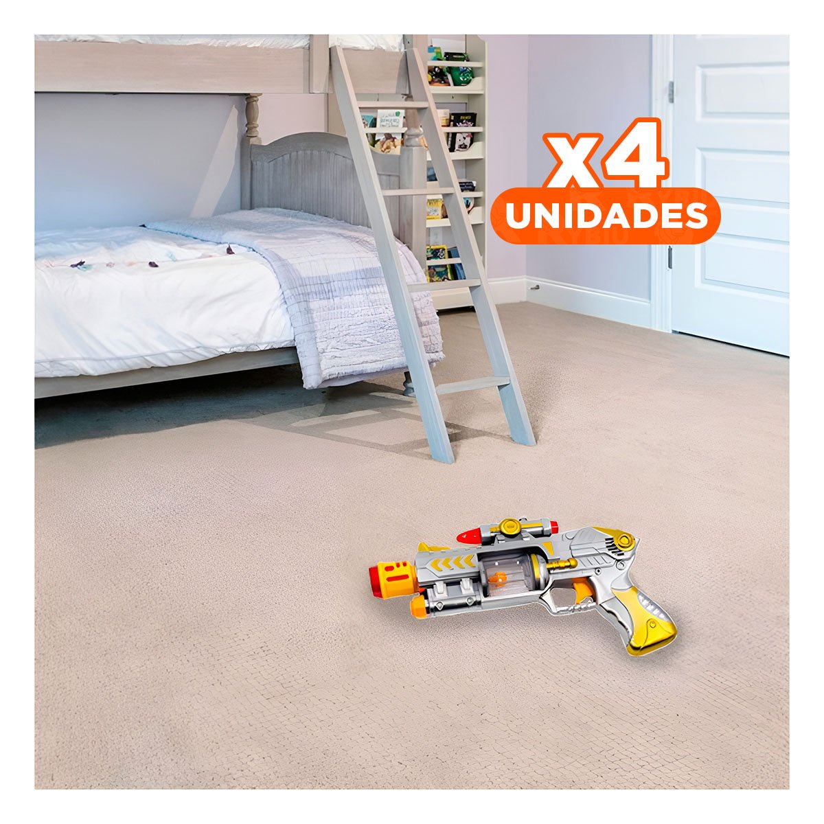 PACK4 LANZADOR DE SONIDO LASER PLATEADO CON LUZ PARA JUEGOS RECREATIVOS - 1