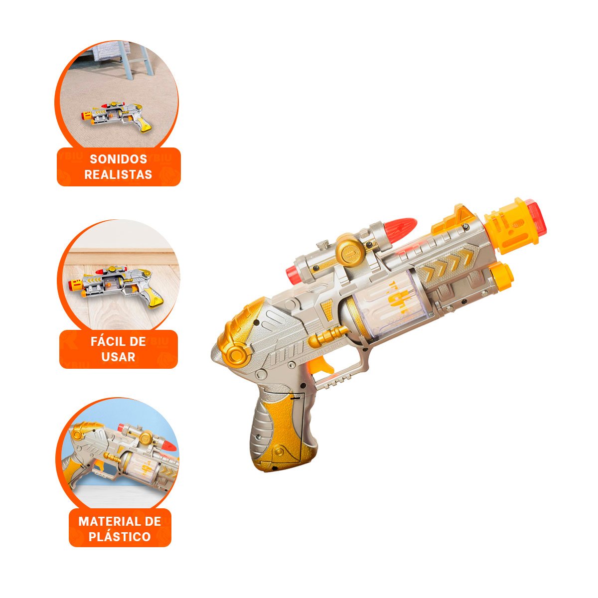 LANZADOR DE SONIDO LASER PLATEADO CON LUCES PARA JUEGO ACTIVO Y RECREACION - 3