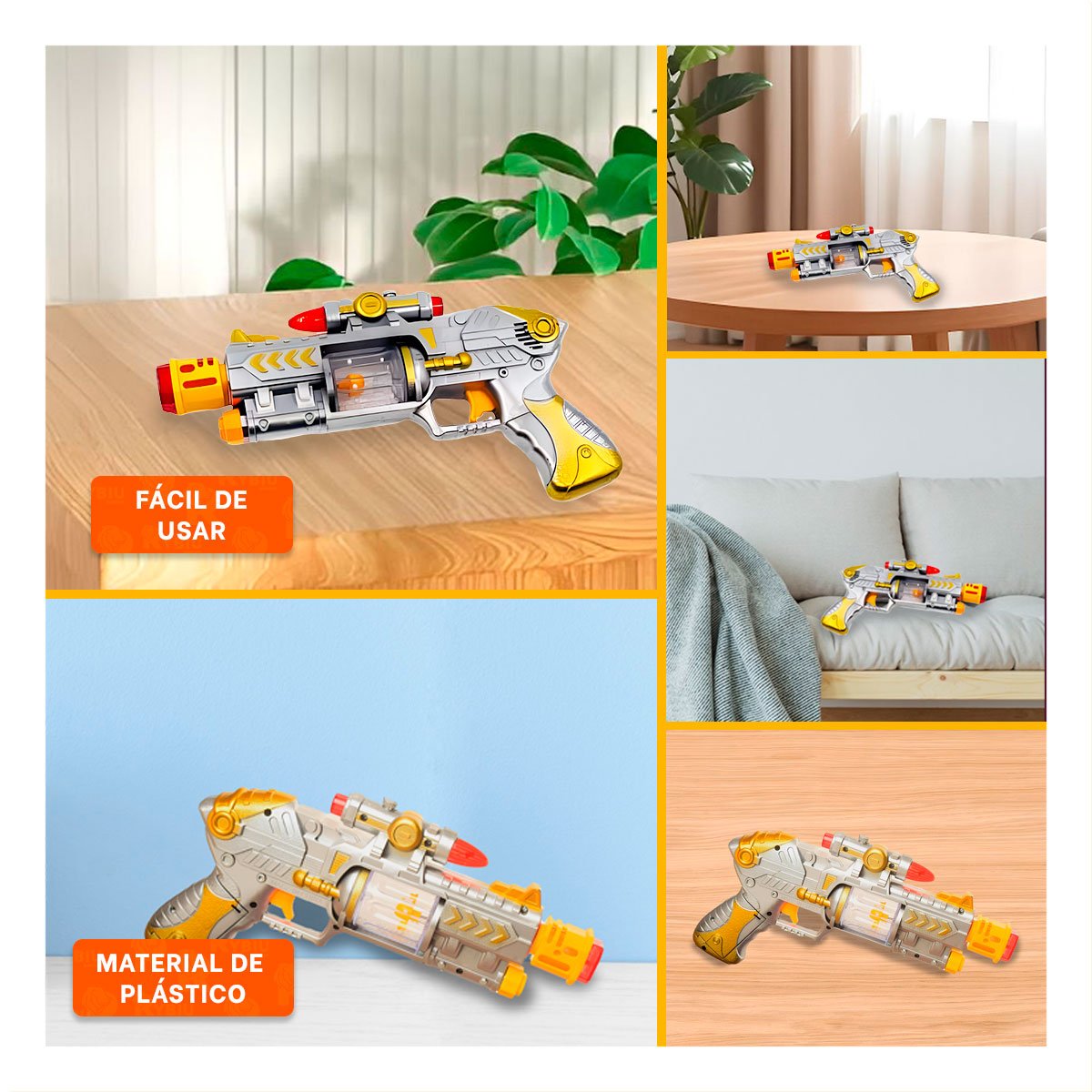 LANZADOR DE SONIDO LASER PLATEADO CON LUCES PARA JUEGO ACTIVO Y RECREACION - 5