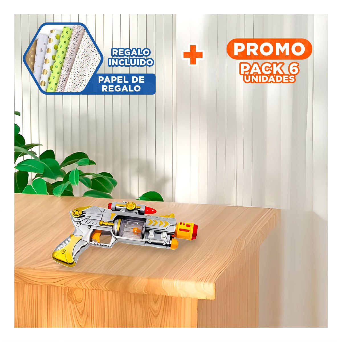 PACK6 GENERADOR DE SONIDO LASER PLATEADO CON USO FACIL Y PRACTICO Y+PAPEL REGALO - 1