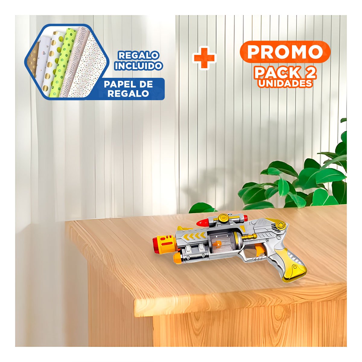 PACK2 PROYECTOR DE SONIDO LASER PLATEADO PARA JUEGO INTERACTIVO Y+PAPEL REGALO - 1
