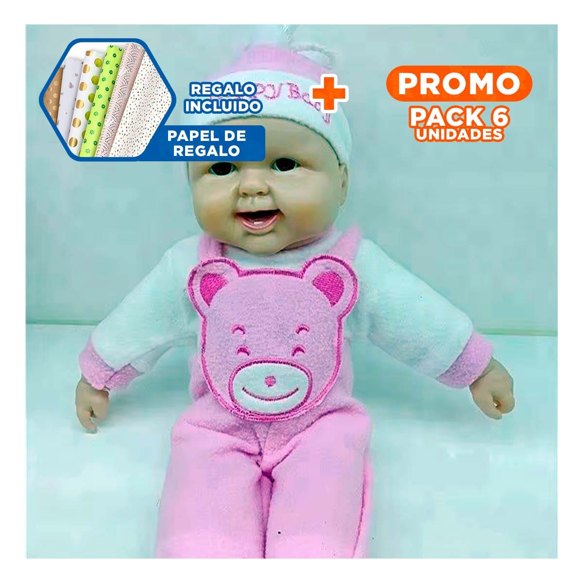 PACK6 PELUCHE DE OSO SONORO PARA ACTIVIDADES RECREATIVAS EN CASA Y+PAPEL REGALO - 1