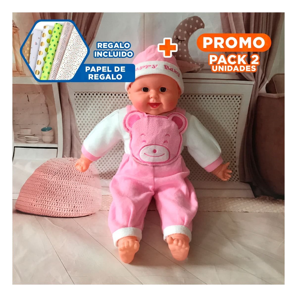 PACK2 PELUCHE DE OSO CON SONIDO PARA USO COTIDIANO Y+PAPEL REGALO - 1