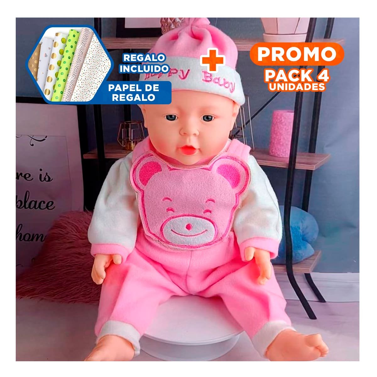 PACK4 FIGURA SONORA DE OSO PARA ENTRETENIMIENTO EN CASA Y+PAPEL REGALO - 1
