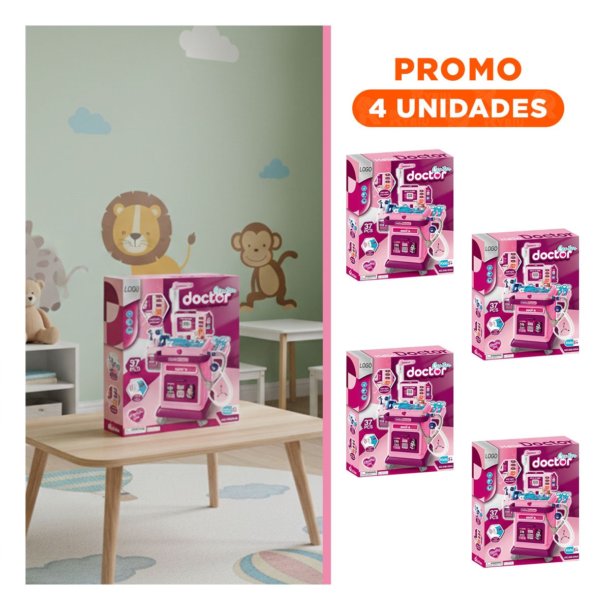 PACK4 SET CARRITO DE DOCTOR CON EQUIPOS MEDICOS EN ROSA - 1