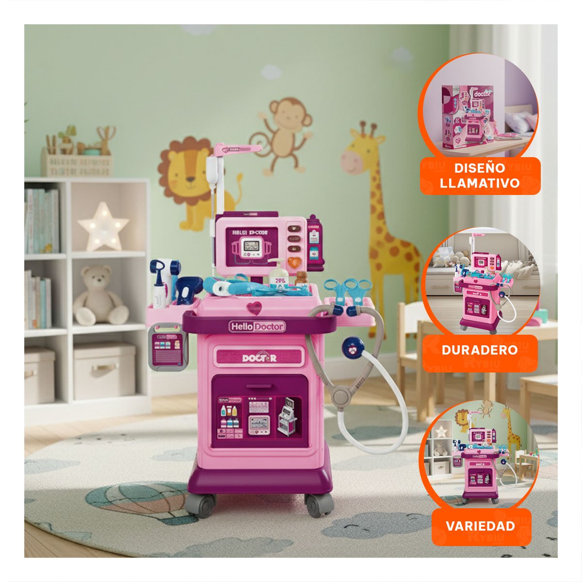 PACK4 SET CARRITO DE DOCTOR CON EQUIPOS MEDICOS EN ROSA - 2