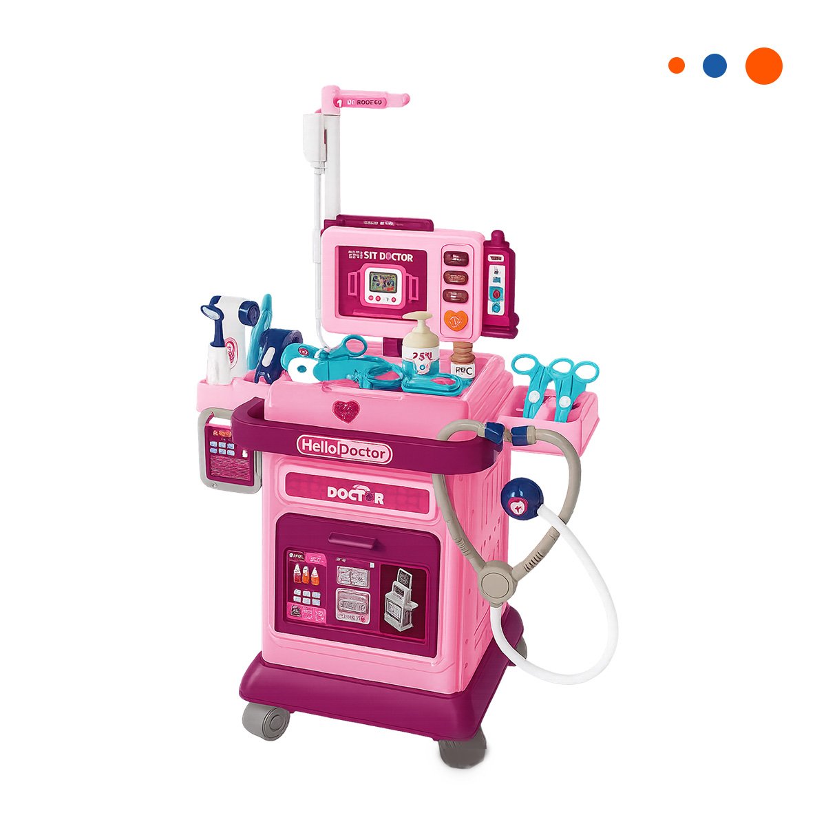 PACK4 SET CARRITO DE DOCTOR CON EQUIPOS MEDICOS EN ROSA - 3
