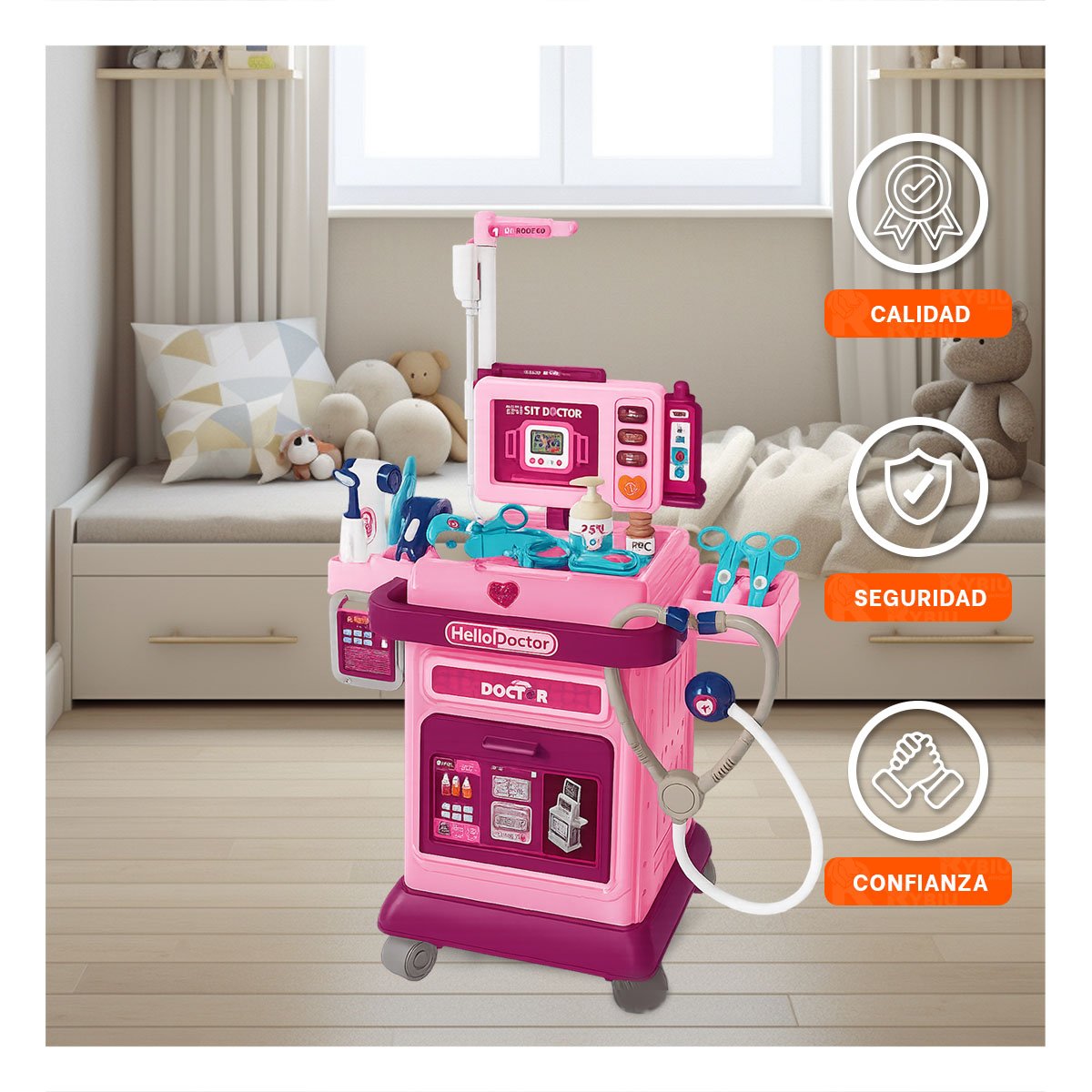 PACK4 SET CARRITO DE DOCTOR CON EQUIPOS MEDICOS EN ROSA - 5
