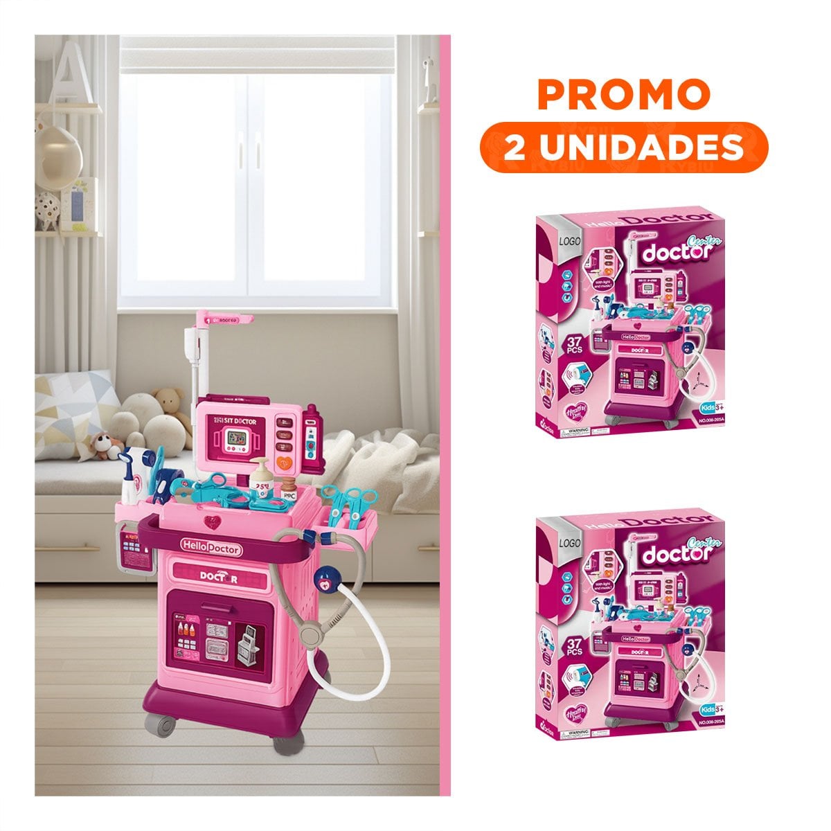 PACK2 AREA DE DOCTOR INFANTIL CON CARRITO Y ACCESORIOS DE JUEGO - 1