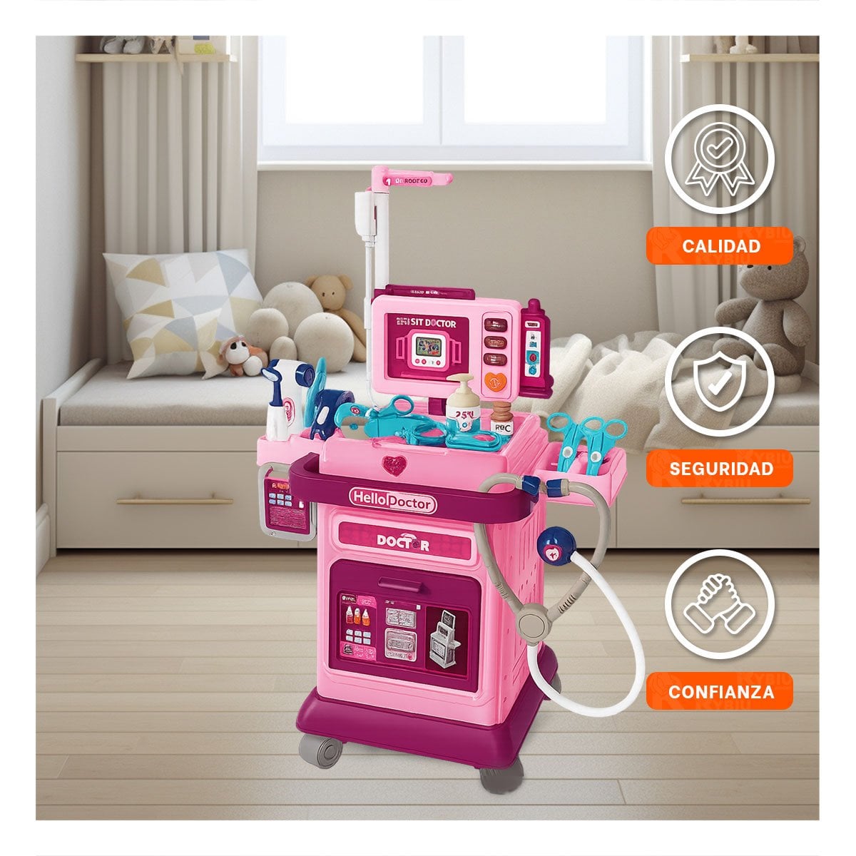 JUGUETE CARRITO MEDICO MUSICAL EN COLOR ROSADO - 1