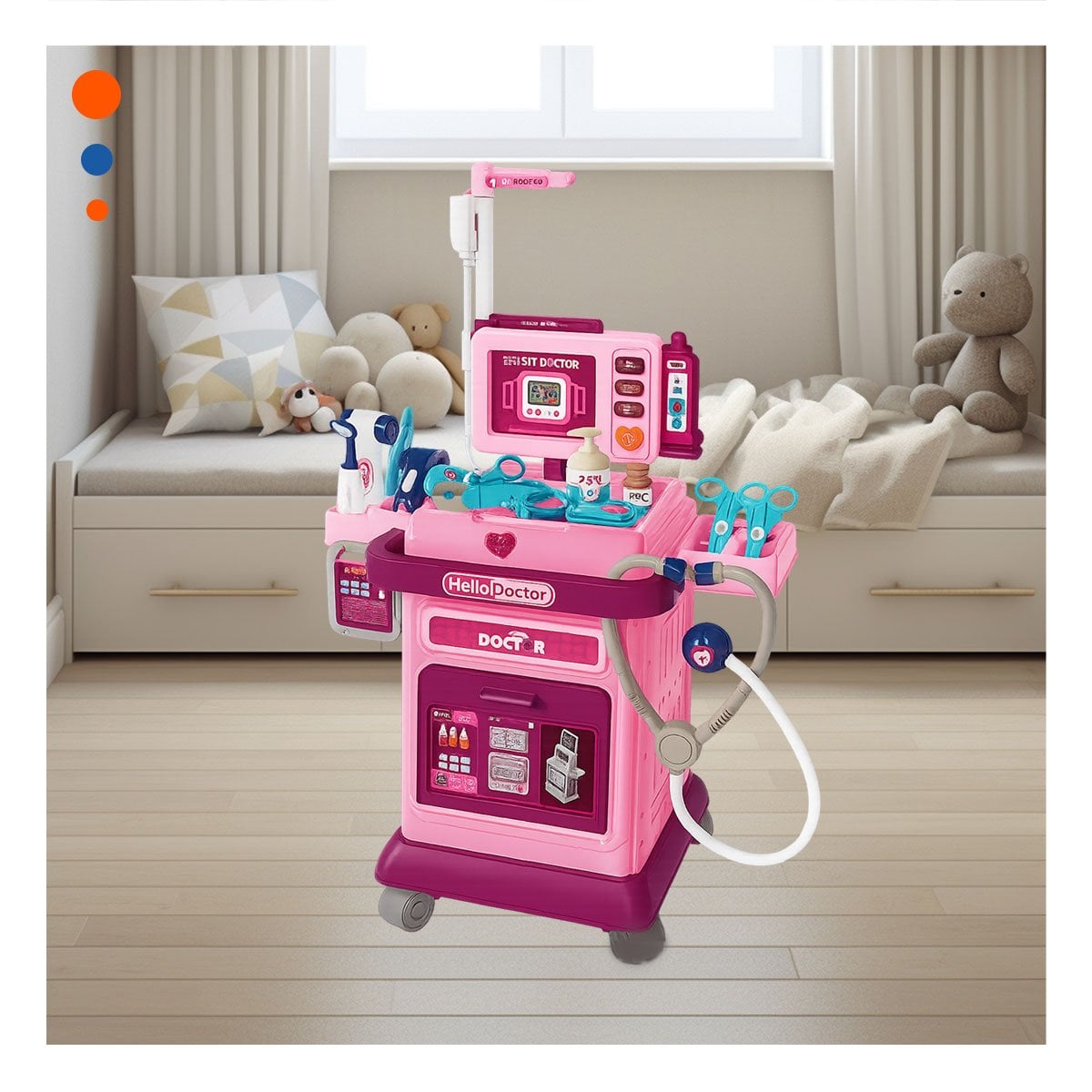 JUGUETE CARRITO MEDICO MUSICAL EN COLOR ROSADO - 3