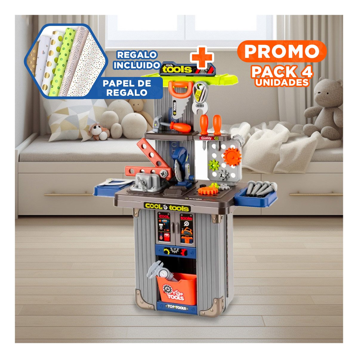 PACK4 SET CONSTRUCTOR 3 EN 1 EN COLOR PLOM Y+PAPEL DE REGALO - 1