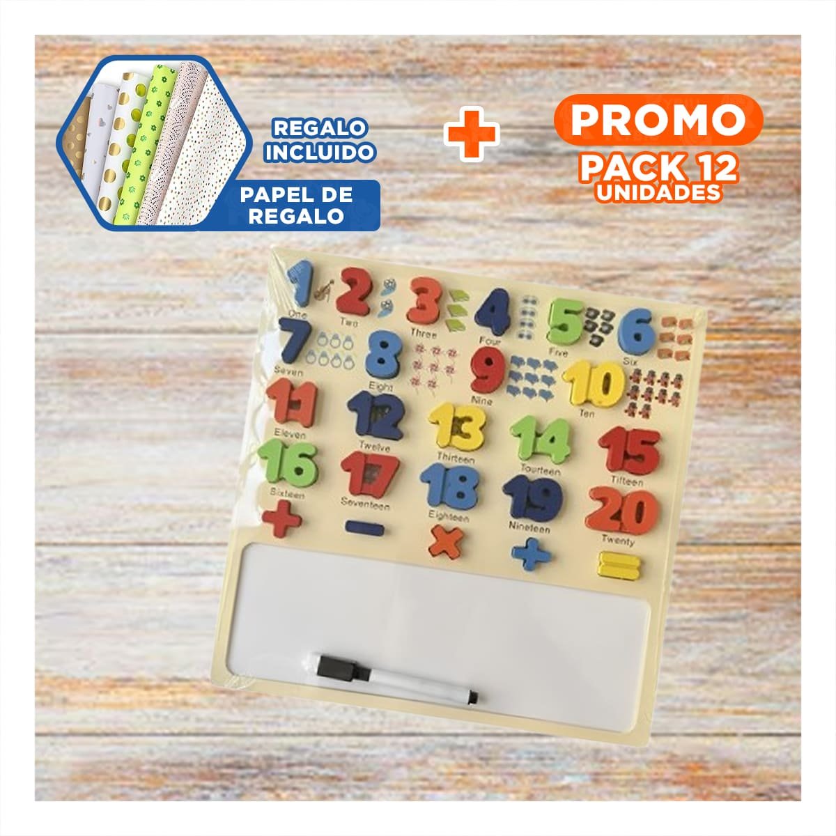 PACK12 RECURSO DIDACTICO CON PIZARRA NUMERICA PARA JUEGO EDUCATIVO Y+PAPEL REGALO - 1