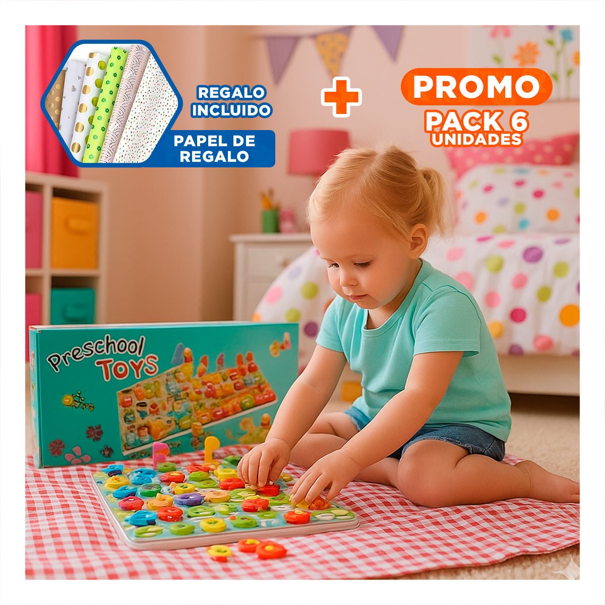 PACK6 PANEL CREATIVO DE PESCA CON FIGURAS DE ANIMALES Y NUMEROS YPAPEL REGALO - 1