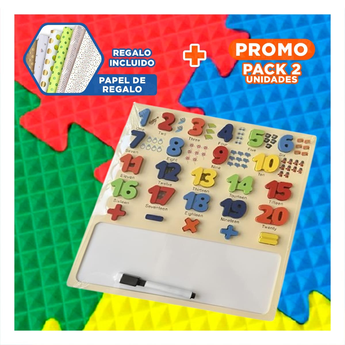 PACK2 SOLUCION EDUCATIVA CON PIZARRA NUMERICA PARA APRENDER NUMEROS Y+PAPEL REGALO - 1