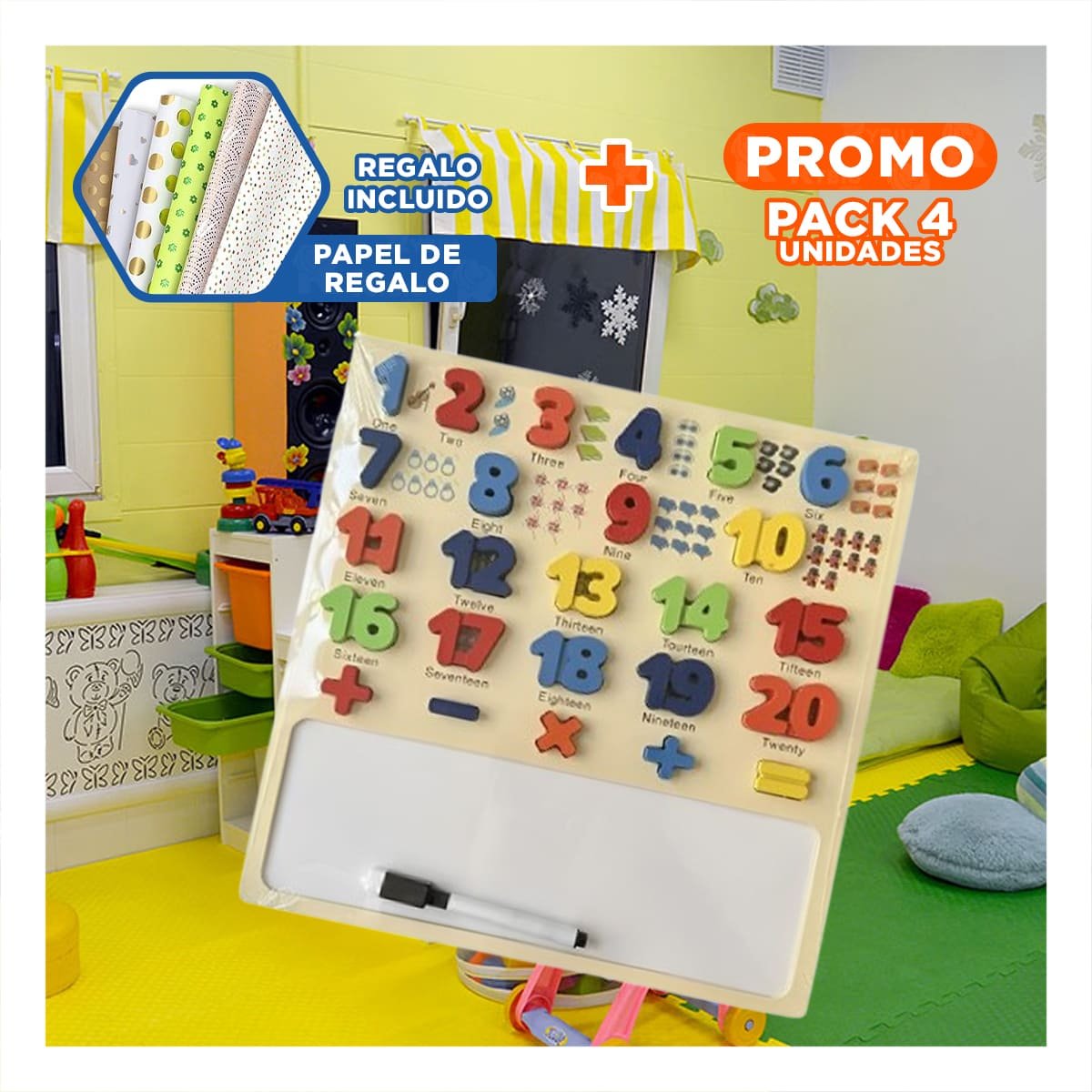 PACK4 PRODUCTO DIDACTICO CON PIZARRA NUMERICA PARA REFUERZO ACADEMICO Y+PAPEL REGALO - 1