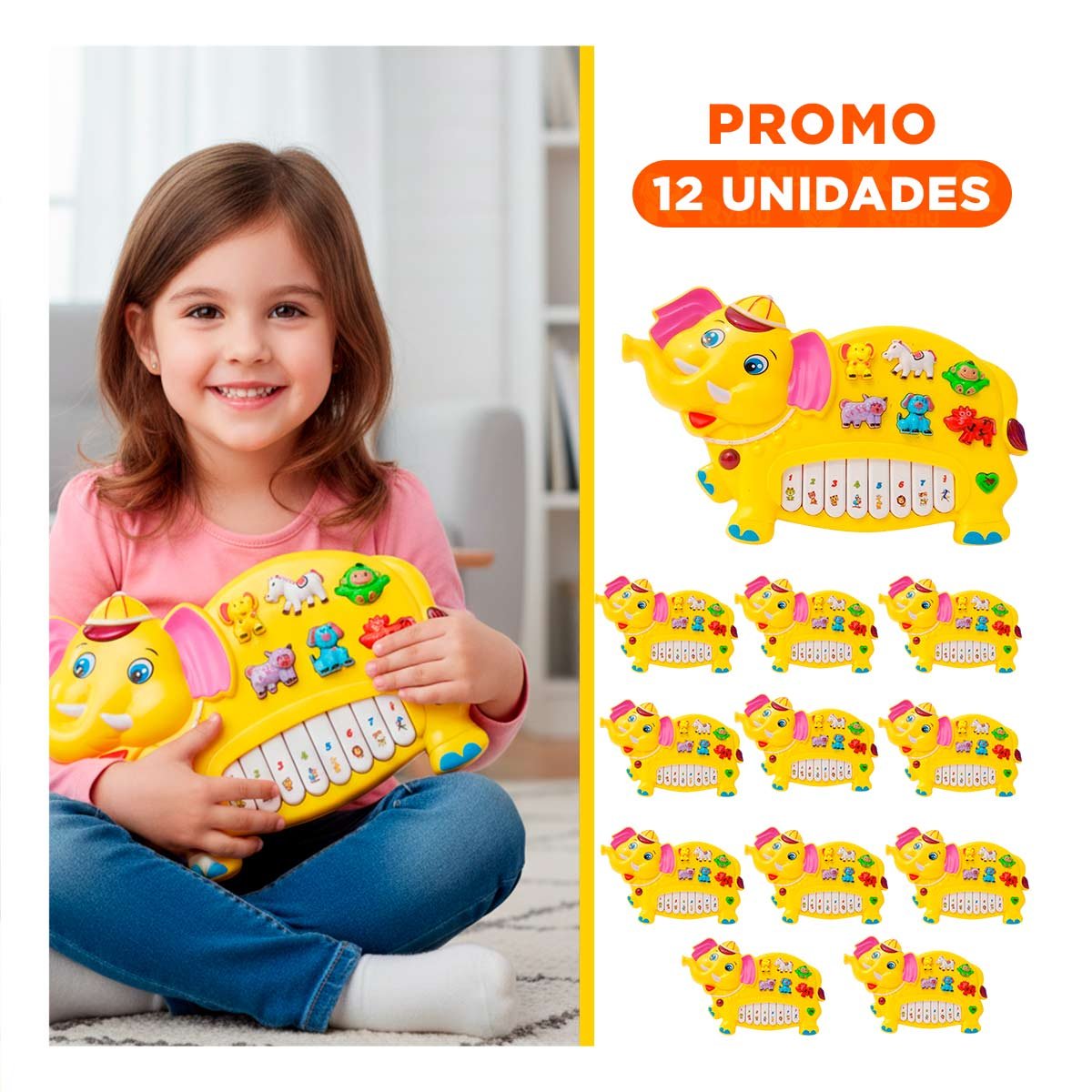 PACK12 JUGUETE MUSICAL CON FORMA DE ELEFANTE EN AMARILLO - 1