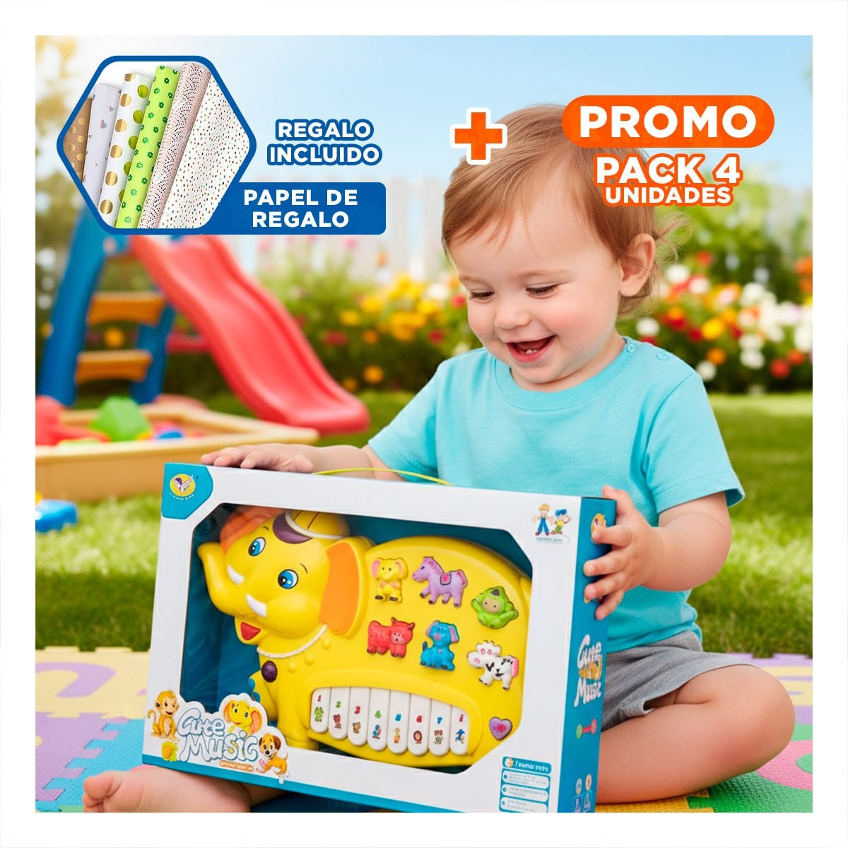 PACK4 PIANO CREATIVO CON FIGURAS DE NUMEROS Y ANIMALES PARA JUEGO Y+PAPEL REGALO - 1