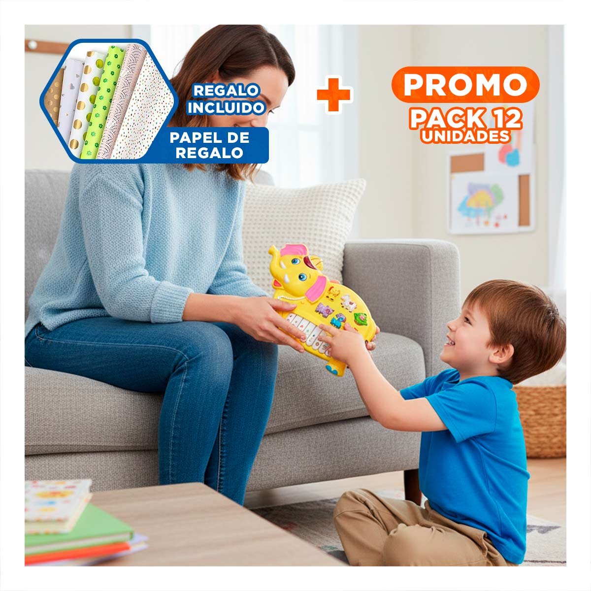 PACK12 JUGUETE KID DE PIANO EN AMARILLO Y+PAPEL DE REGALO - 1