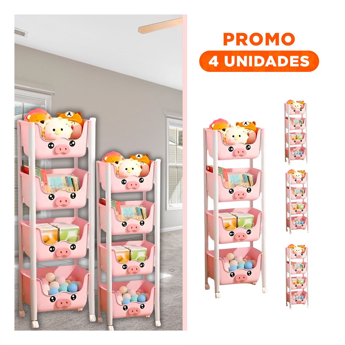 PACK4 ESTANTE INFANTIL FUNCIONAL CON NIVELES PARA USO DIARIO YREGALO STICKER - 1