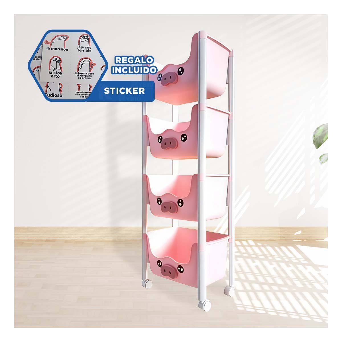 ORGANIZADOR INFANTIL DE VARIOS NIVELES CON DISENO DE CHANCHO PARA HOGAR YREGALO STICKER - 1