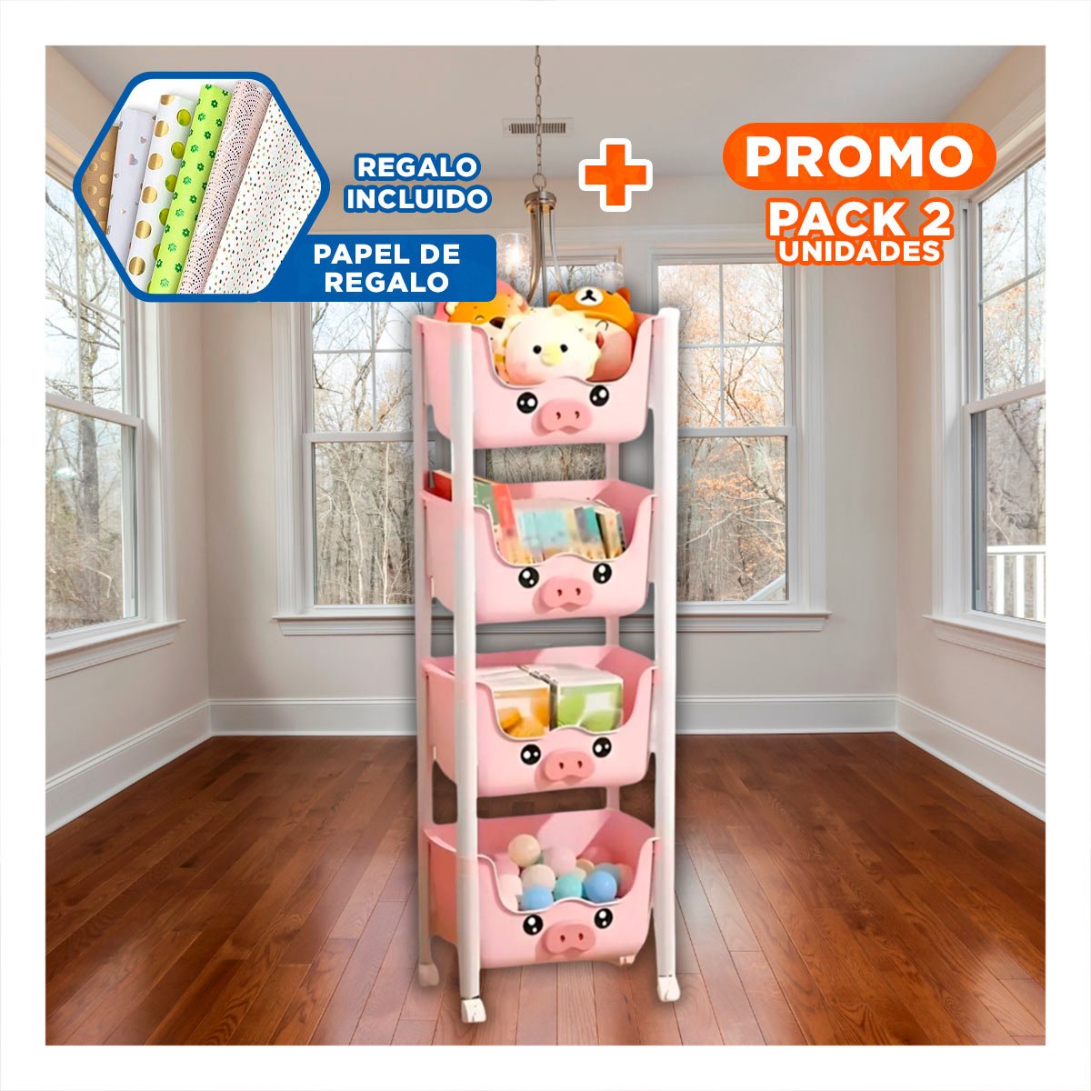 PACK2 ORGANIZADOR INFANTIL PRACTICO CON VARIOS NIVELES PARA HABITACION YPAPEL REGALO - 1