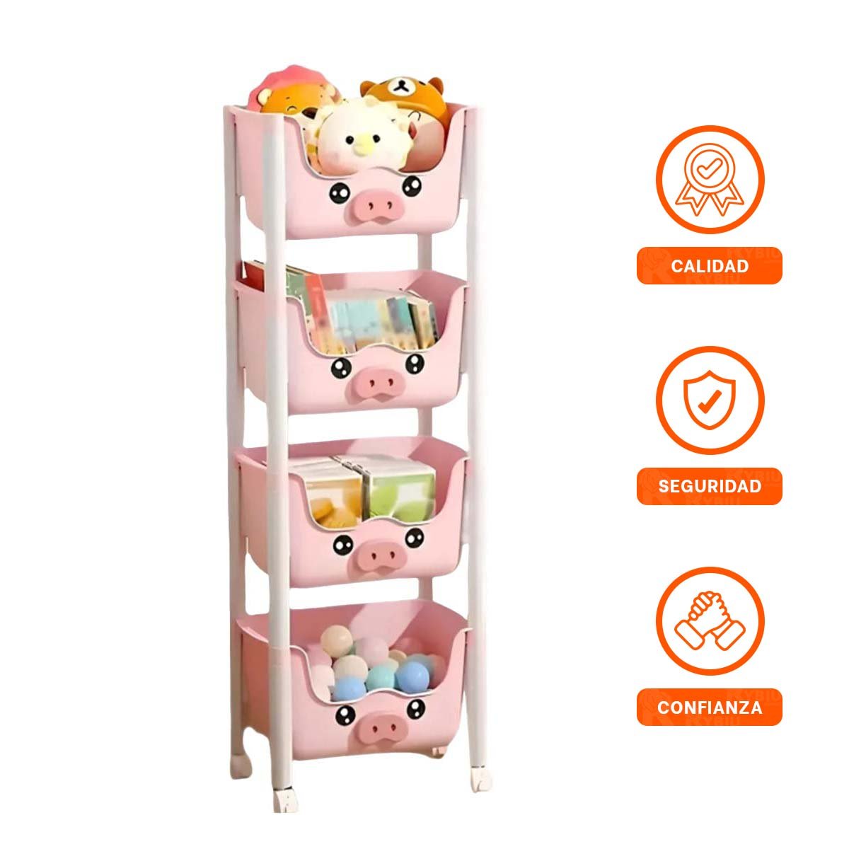 JUGUETERO INFANTIL DE VARIOS NIVELES CON DISENO DE CHANCHO PARA GUARDAR - 3