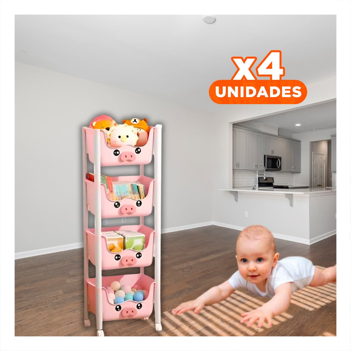 PACK4 RACK INFANTIL PRACTICO CON VARIOS NIVELES PARA ORDENAR - 1