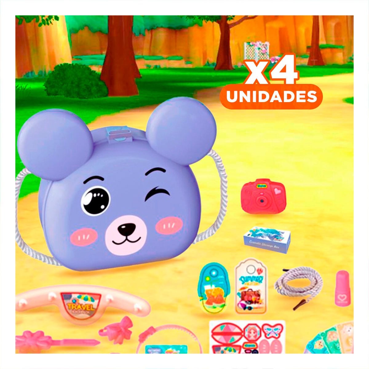 PACK4 CARTERA CON OREJITAS PARA NINAS Y ACCESORIOS DE JUEGO DIARIO - 1
