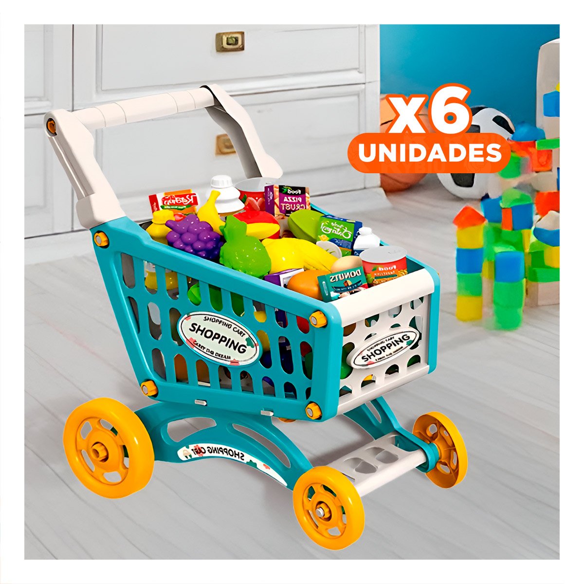 PACK6 COCHE CON ARTICULOS DE SUPERMERCADO Y+REGALO STICKERS - 1