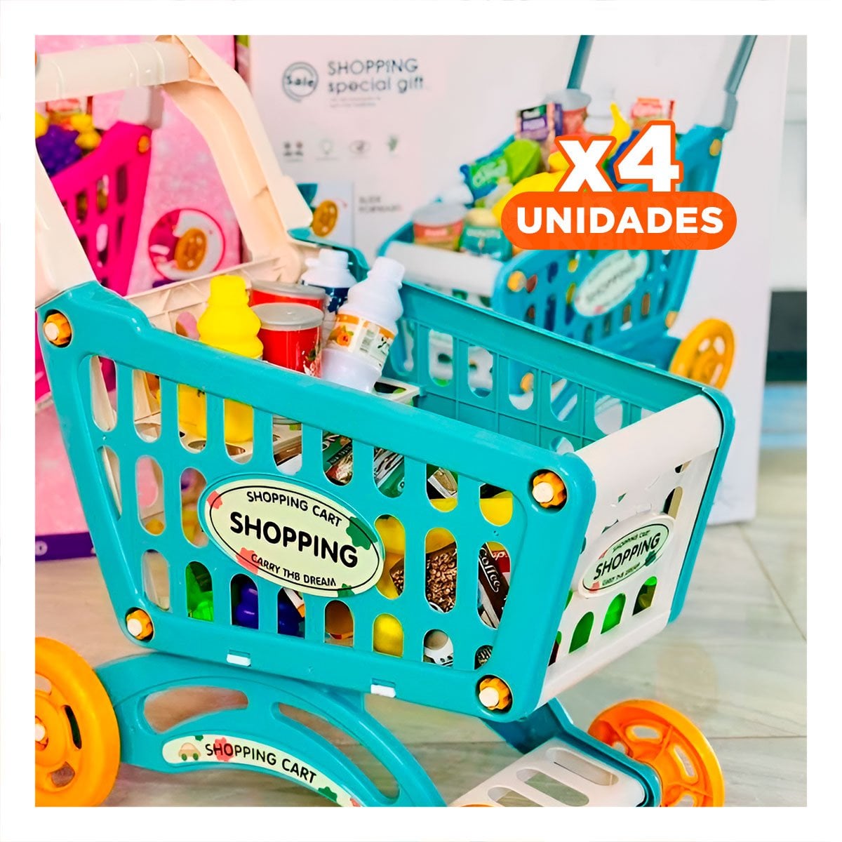 PACK4 JUGUETE DE COMPRAS INFANTILES 60 PZS Y+REGALO STICKERS - 1