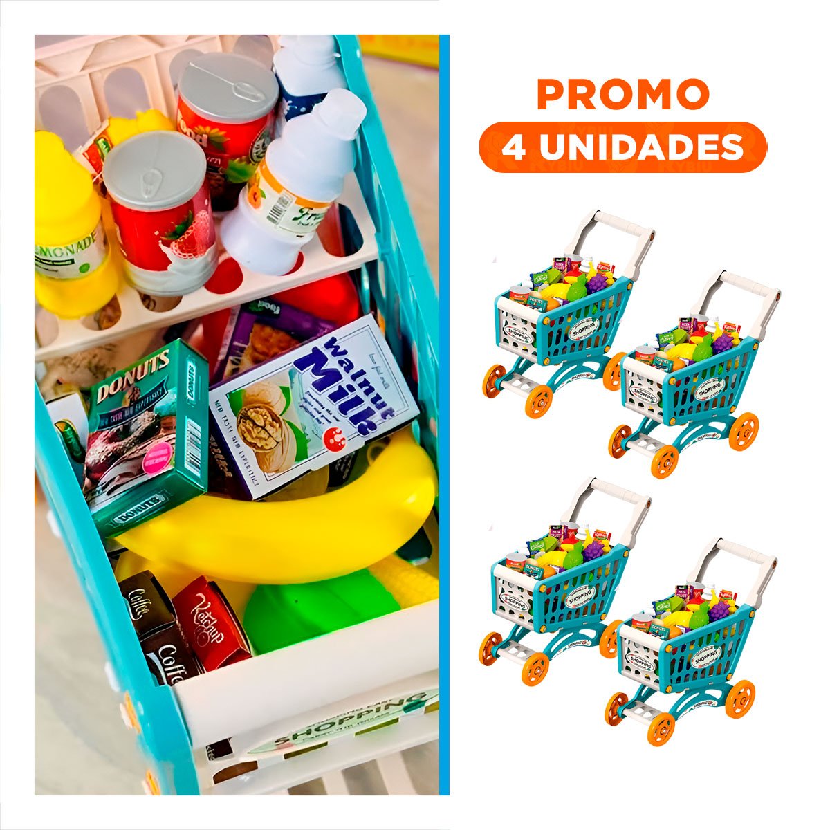 PACK4 JUGUETE CARRITO DE COMPRAS PARA NINOS CON 60 PZS - 1