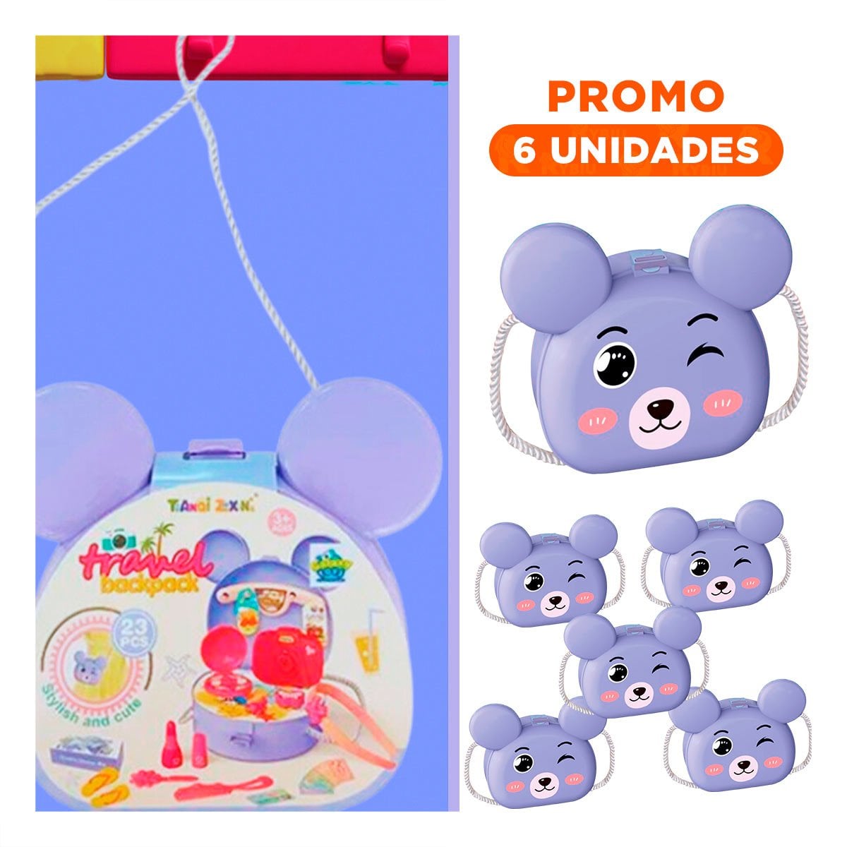 PACK6 ESTUCHE CON OREJITAS PARA NINAS Y ACCESORIOS DE JUEGO DIARIO - 1