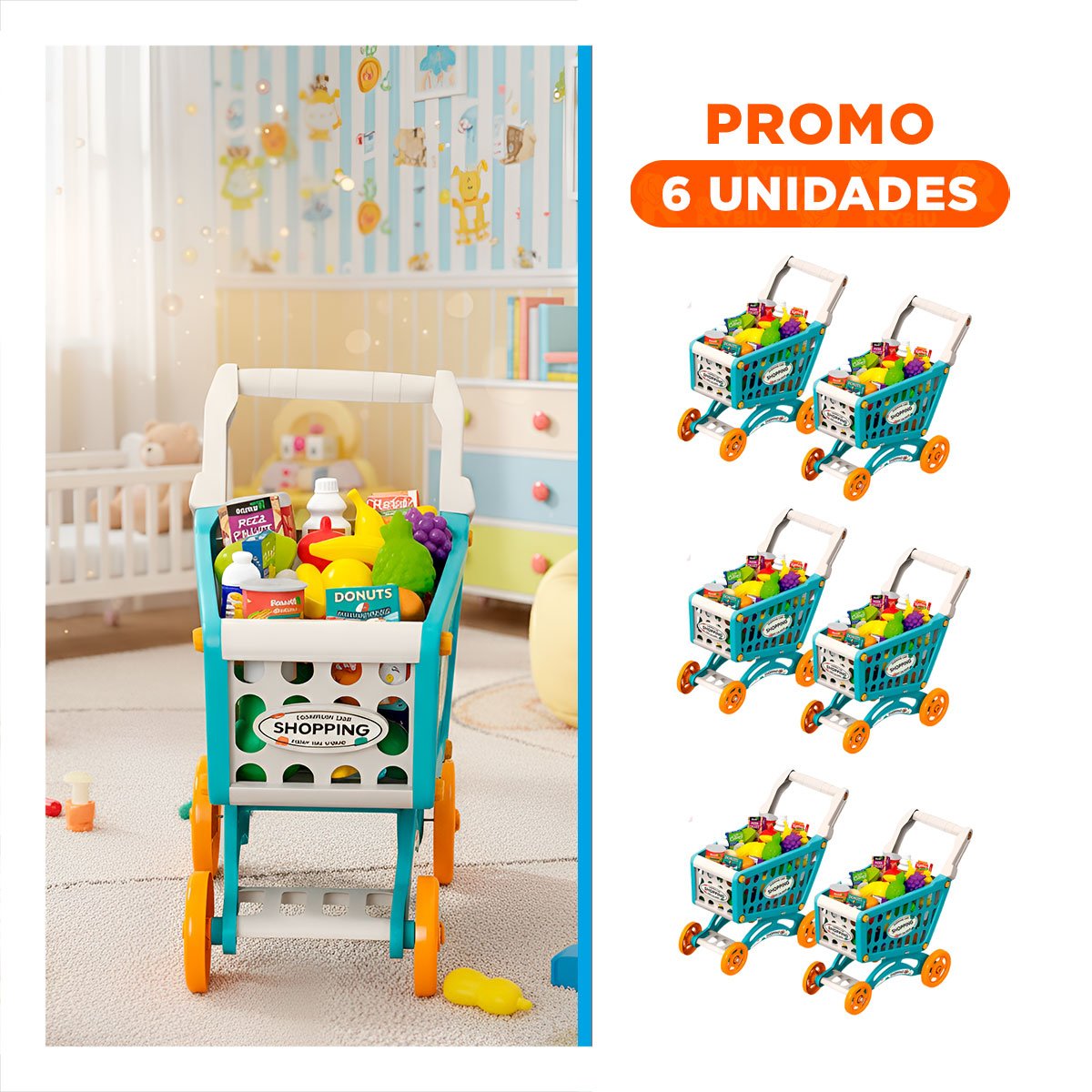 PACK6 JUGUETE CARRITOS DE COMPRAS DE MIN I VERDURAS 60 PZS - 1