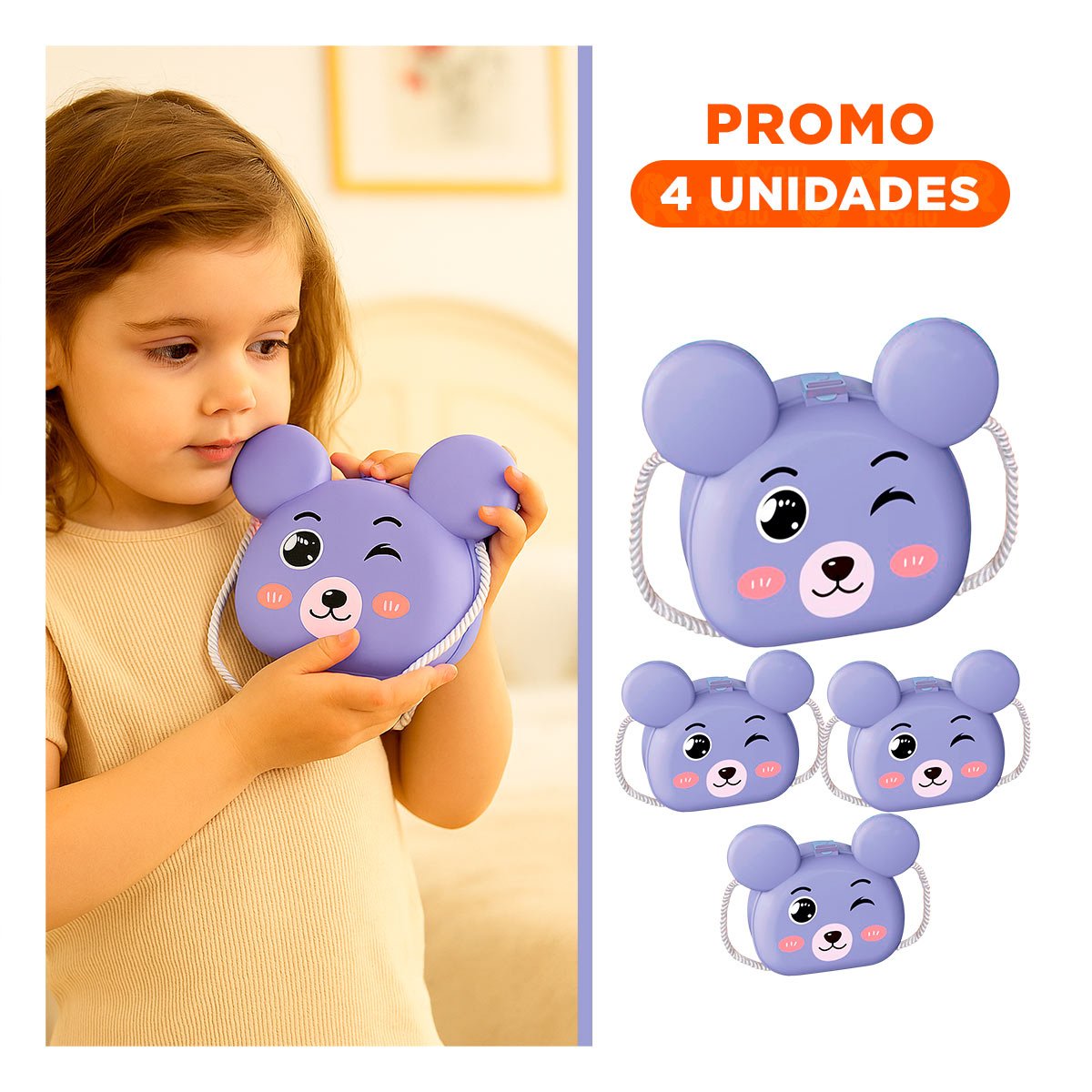PACK4 MOCHILA CON OREJITAS PARA NINAS Y ACCESORIOS DE JUEGO DIARIO YREGALO STICKER - 1