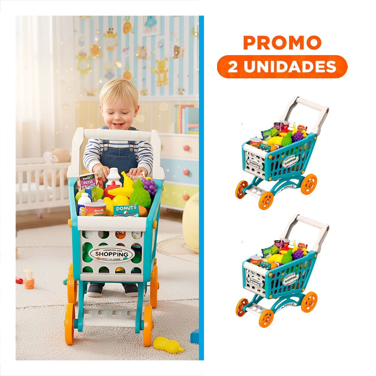 PACK2 CARRITO DE JUGUETE CON KIT DE COMPRAS DE SUPERMERCADO - 1