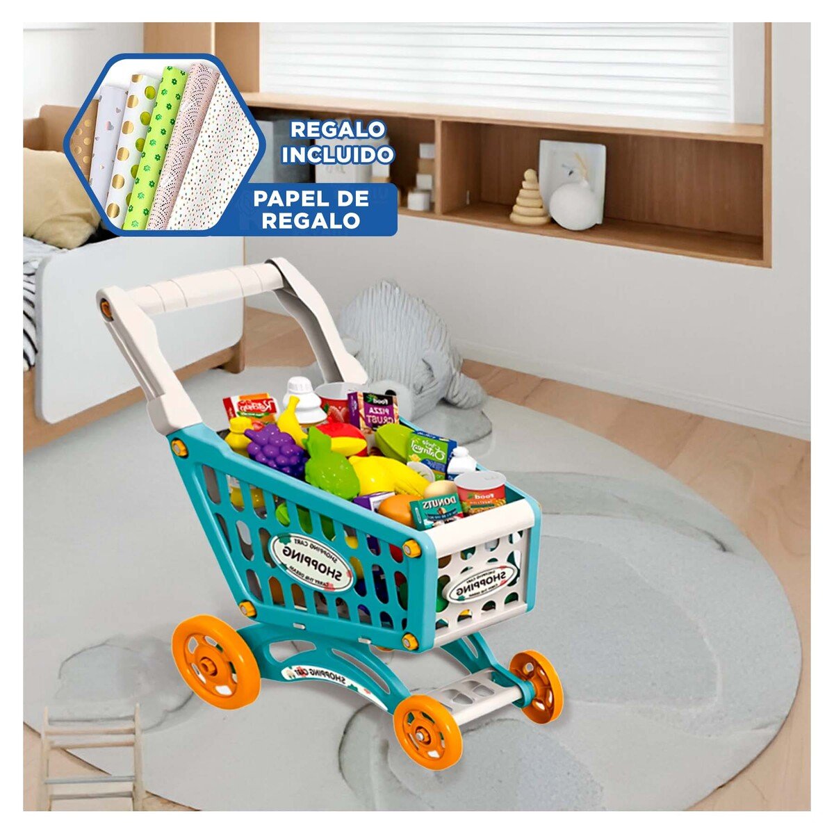 CARRITO DE SUPERMERCADO KID CON 60 PZS Y+PAPEL DE REGALO - 1
