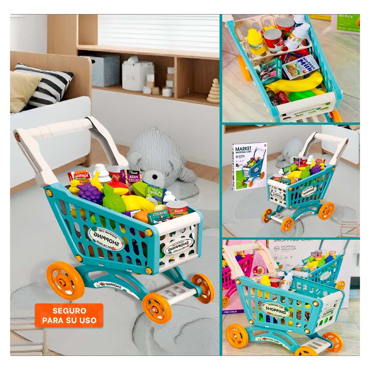 CARRITO DE SUPERMERCADO KID CON 60 PZS Y+PAPEL DE REGALO - 5