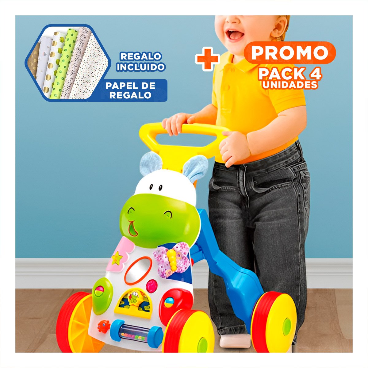 PACK4 CAMINADOR KID HIPOPOTAMO AVENTURERO Y+PAPEL DE REGALO - 1