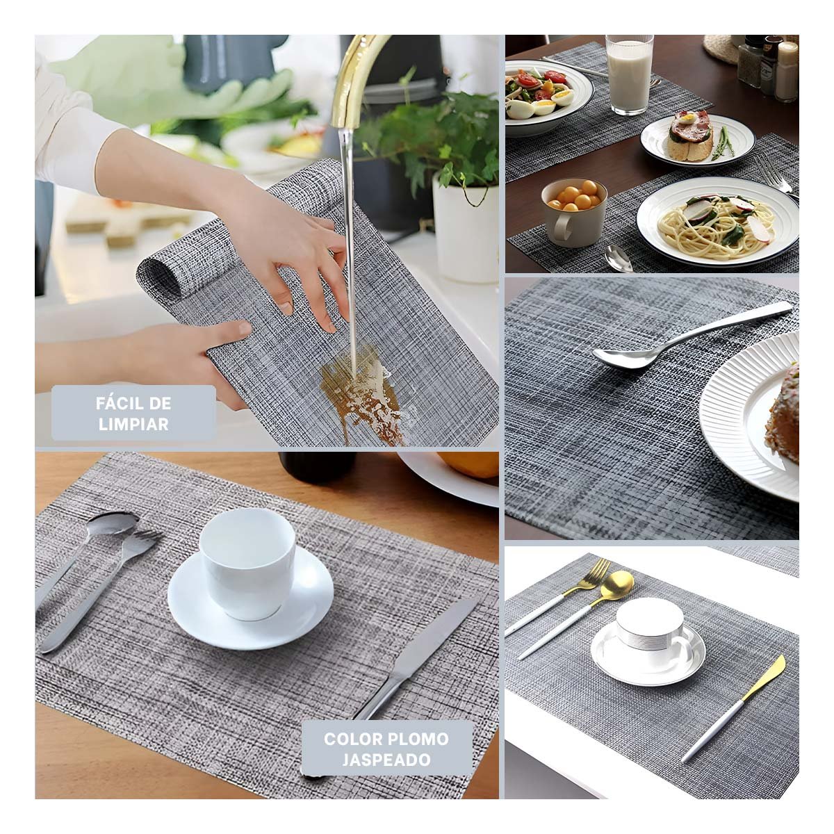 INDIVIDUALES DE MESA PLOMO JASPEADO 6 PIEZAS RESISTENTE Y PRACTICO - 5