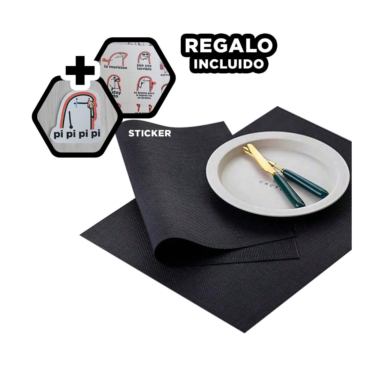 INDIVIDUALES DE MESA RECTANGULAR NEGRO 6 PIEZAS FACIL DE LIMPIAR Y ORGANIZADA Y+REGALO STICKER - 1