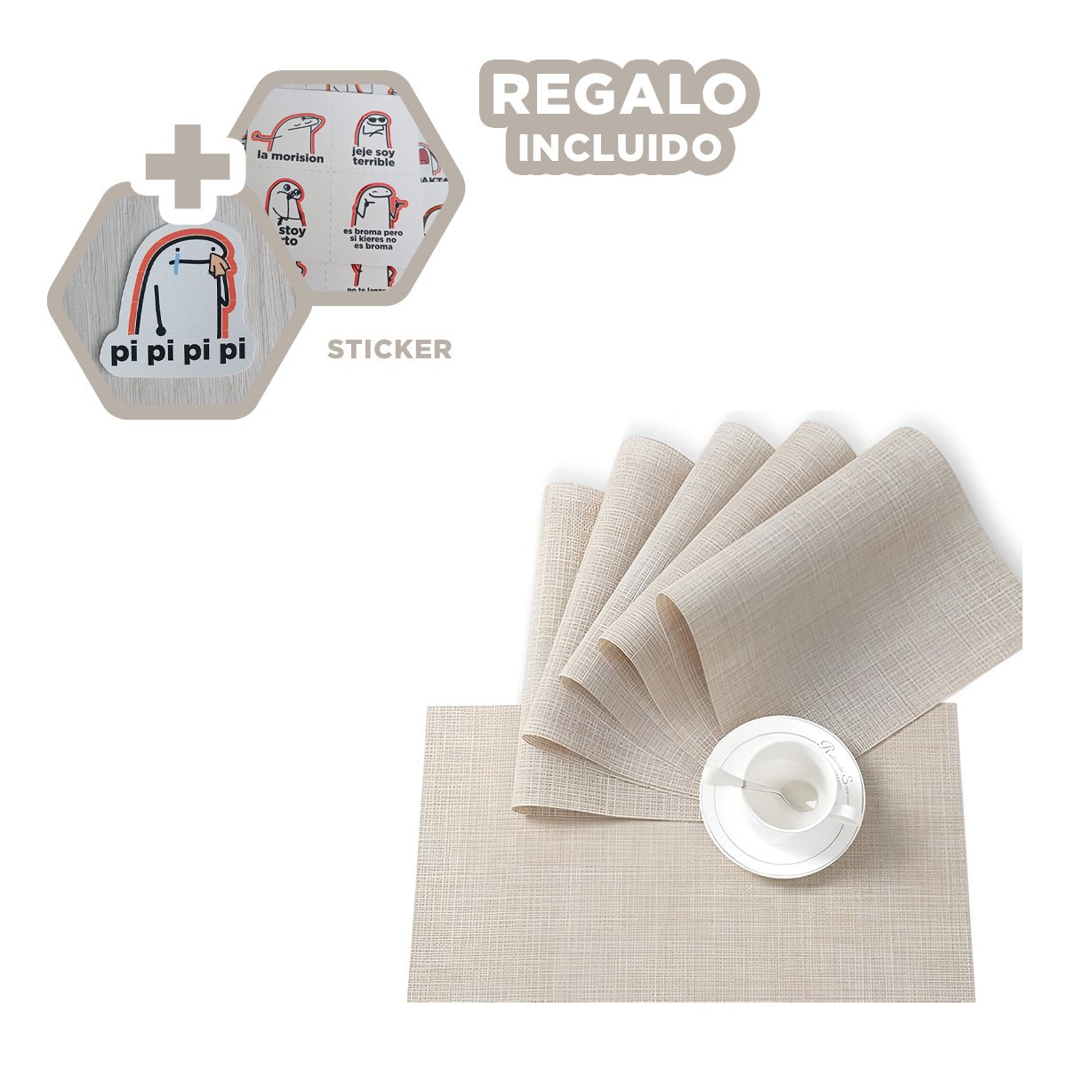INDIVIDUALES DE MESA BEIGE 6 PIEZAS FACIL DE LIMPIAR Y ORGANIZADA Y+REGALO STICKER - 1