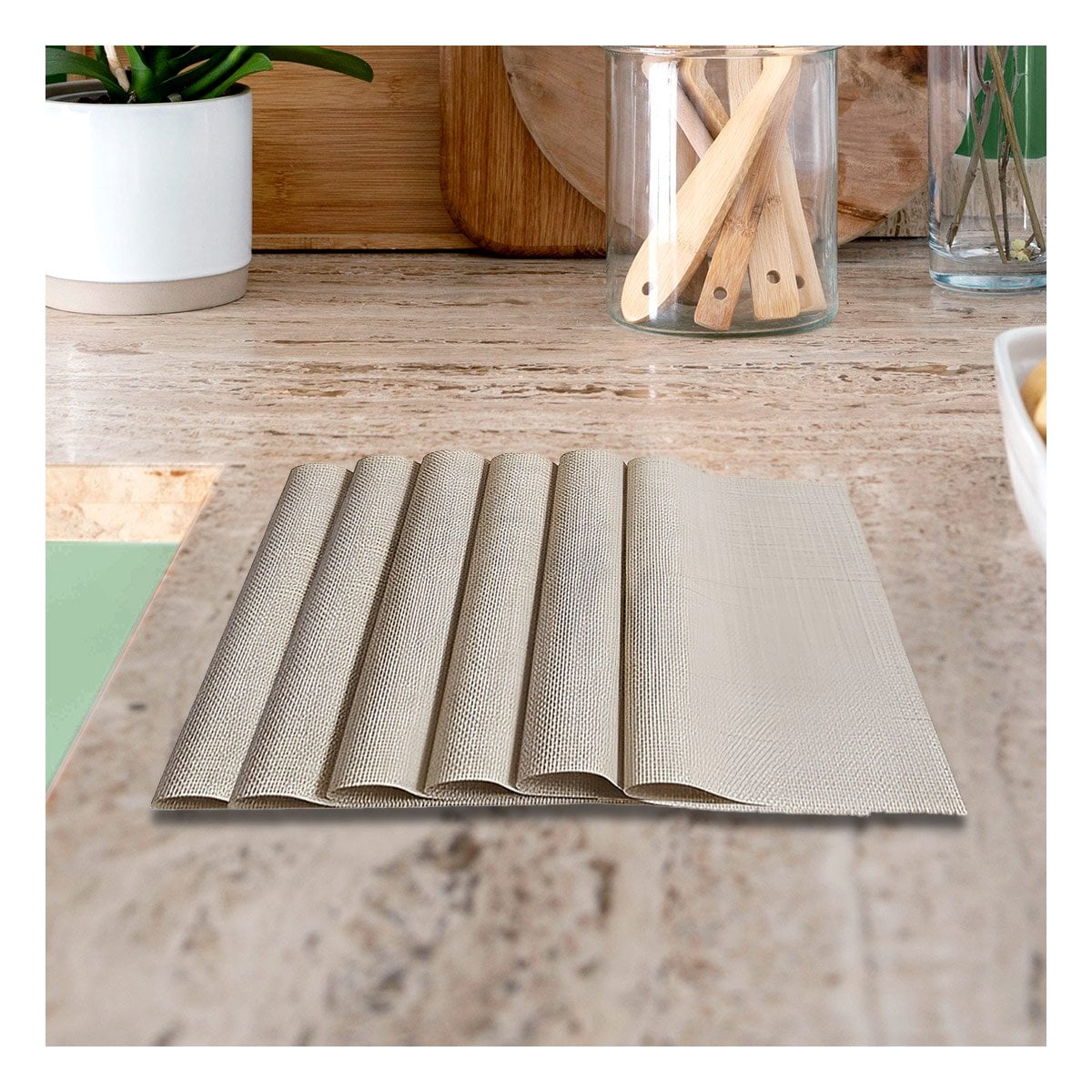 PACK4 SET DE MESA INDIVIDUALES BEIGE 6 PIEZAS FACIL DE USAR Y+REGALO STICKER - 5